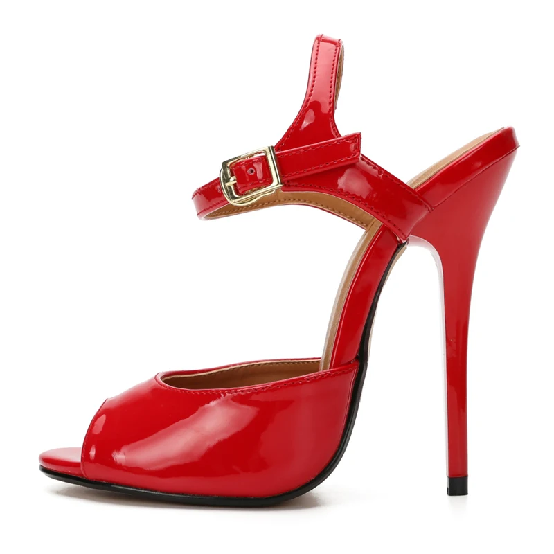 Летние женские босоножки размера плюс 48; модные пикантные босоножки на очень высоком каблуке с ремешком на щиколотке; женская обувь для вечеринки и свадьбы; Цвет черный, красный - Цвет: Красный