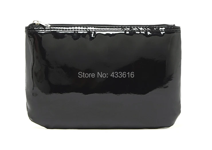Free Shipping Glossy Patent Leather Cosmetic Bags Solid Black Color
