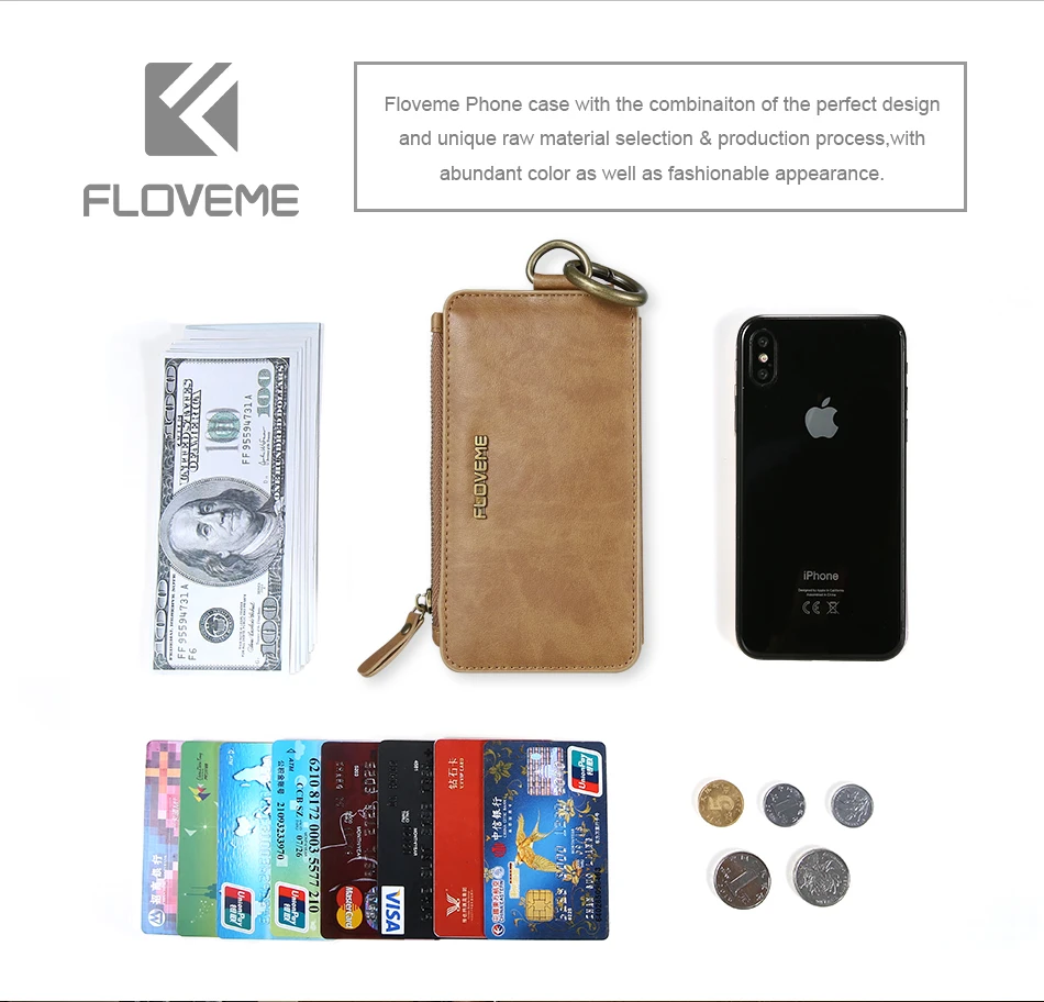 FLOVEME Retro Leather Wallet Case for iPhone 7 8 6 6s plus Card Slot Case for iPhone X XR XS Max 5s SE Cover Business Phone Bags