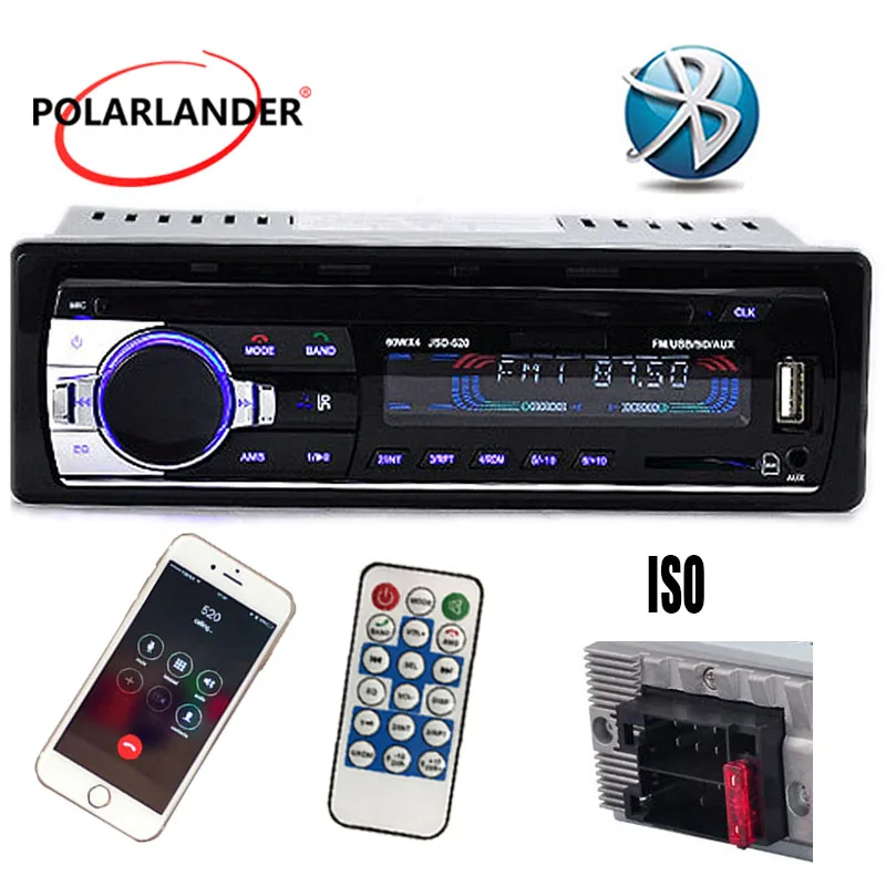 ISO autoradio1din12V 520Car Radio MP3 Audio Player Поддержка функции Bluetooth USB / SD Порт MMC aux inpu