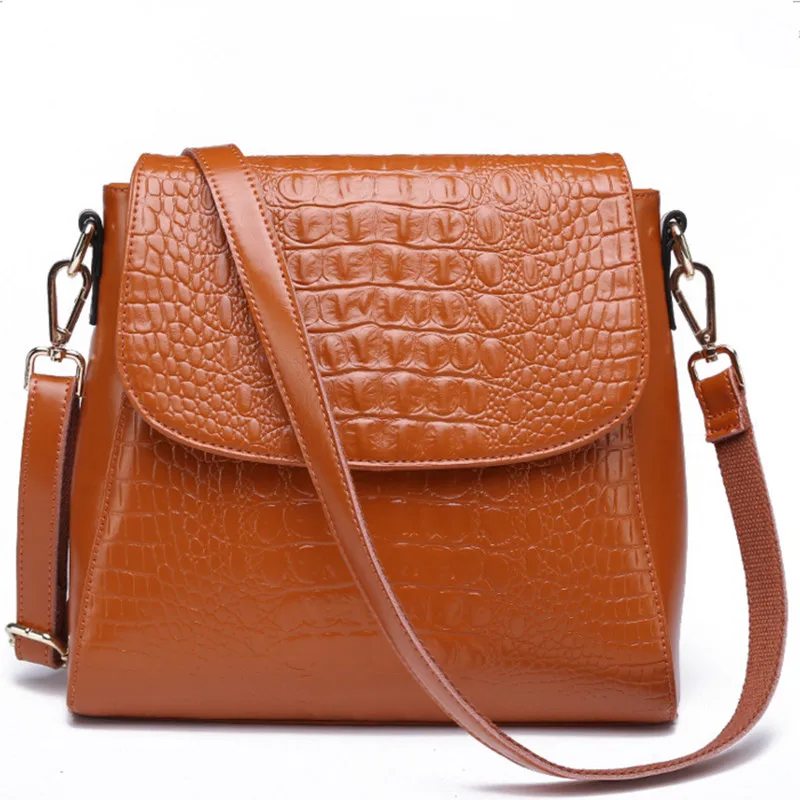 ФОТО Vintage Soft Leather Women Messenger Bag Designer High Quality Small Brown Handbag Luxury Crocodile Bags Ladies Clutch 3color