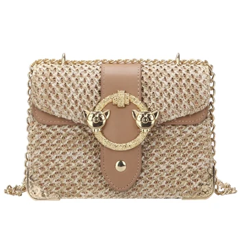 

JHD-Bags For Women Chains Straw Bags Beach Handbags Summer Vintage Rattan Bag Handmade Knitted Crossbody Bag