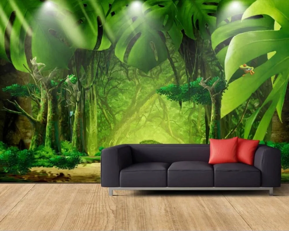 

Large 3D creative landscape painting forest jungle banana leaf background wall decoration wallpaper murals