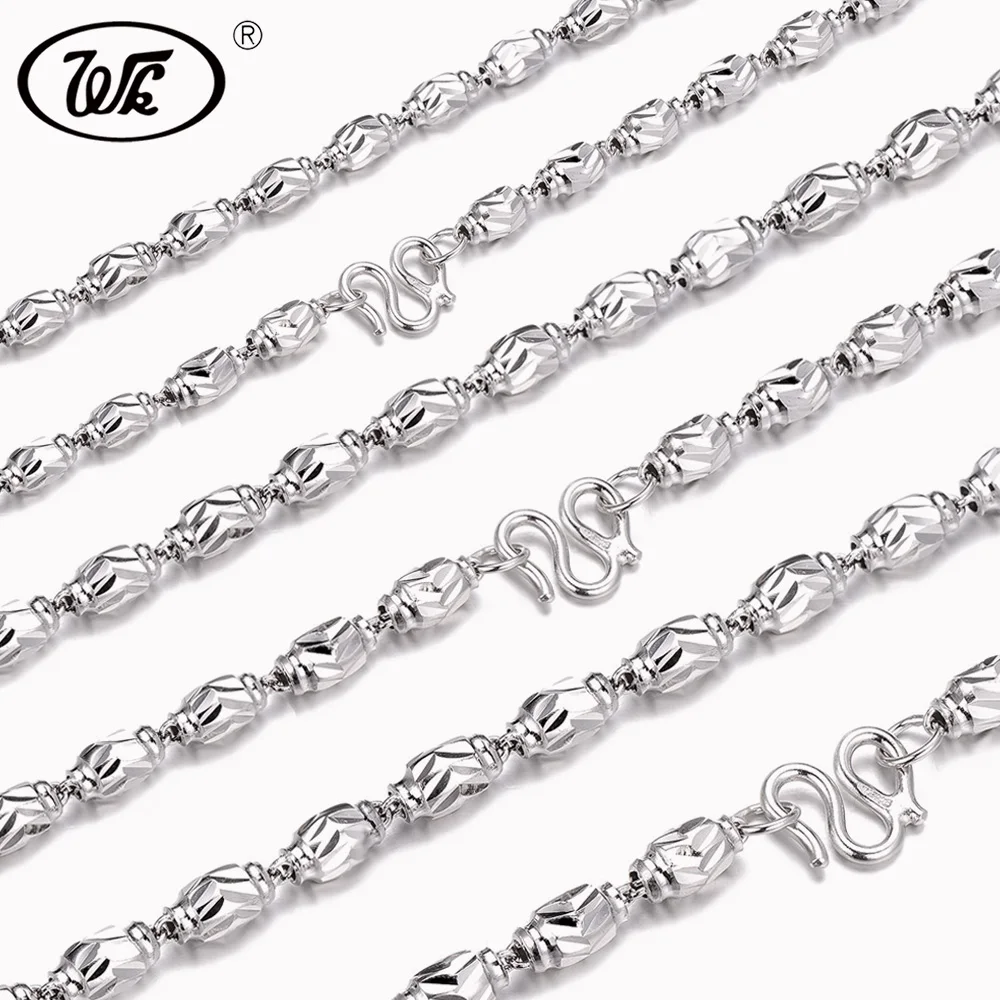 

WK NEW 4MM 5MM 6MM Thick Carving Olives Beads Necklace Male Mens Chain Real 925 Sterling Silver Necklaces 18 22 24 Inch W3 NM011