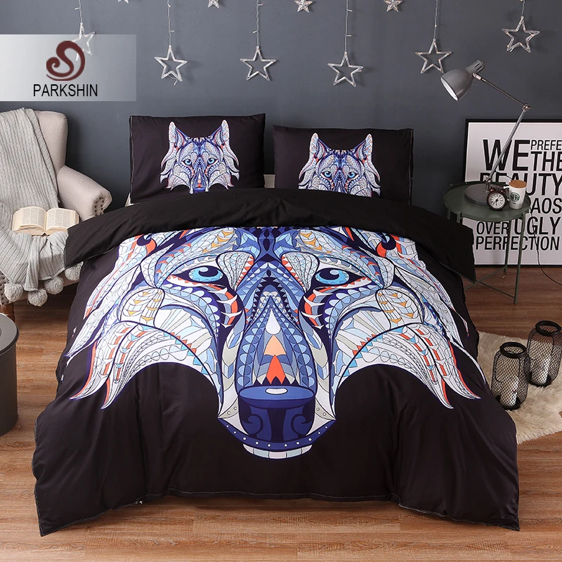 

Parkshin Bedding Set Painted Pattern Wolf Bedspread Bed Cover Double Bed Linens Set Duvet Cover Twin Queen King Size Bedclothes