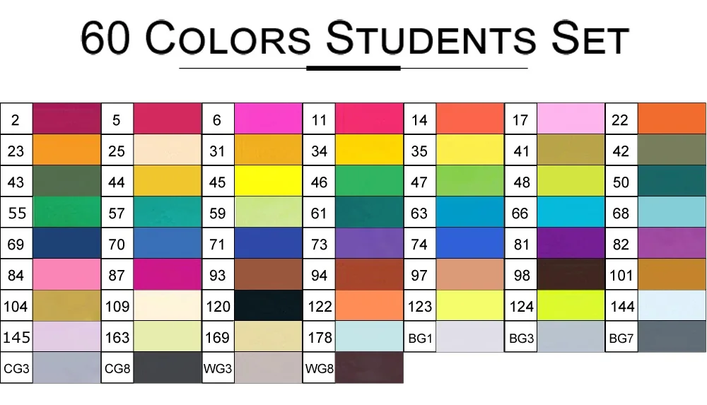 TOUCHNEW 40/60/80/168 Цвета Графический маркерных ручек набор ручек для набросков, манга искусство студент маркеры(легкое белое ручки - Цвет: 60 Color Student Set