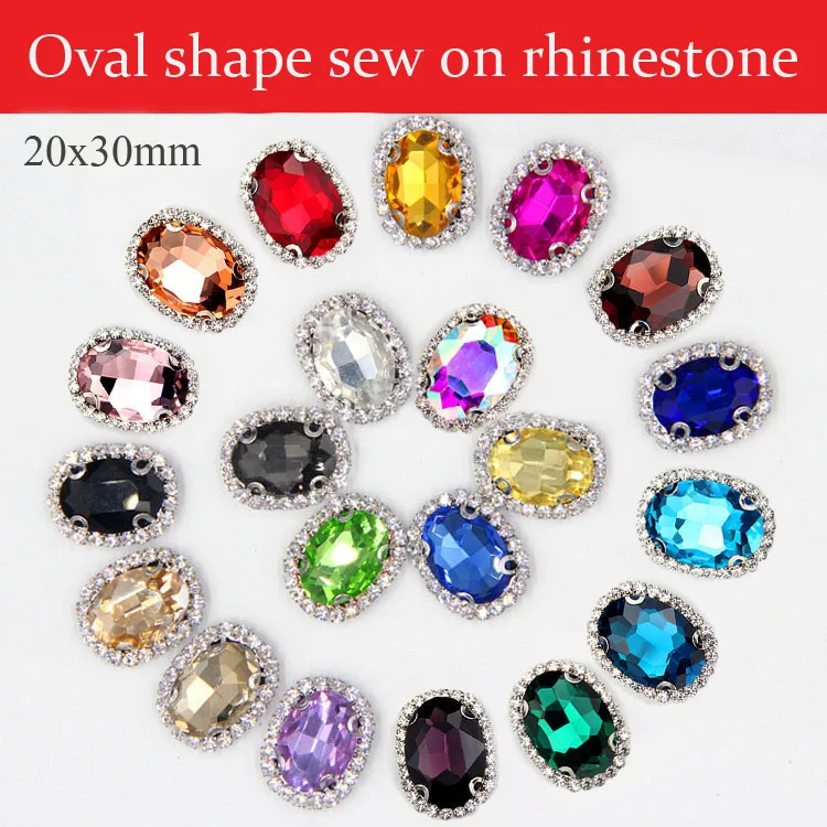 20x30mm Oval Shape Crystal Glass Sew On Rhinestones With Claw, High