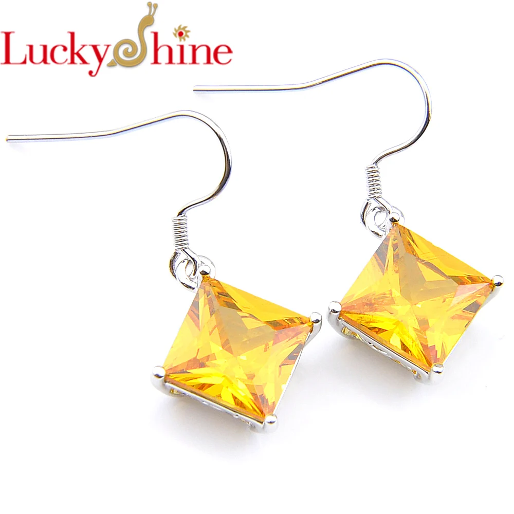 

Luckyshine New Women's Square Crystal Zirconia Silver Wedding Drop Earrings Russia USA Australia Fashion Simple Earrings