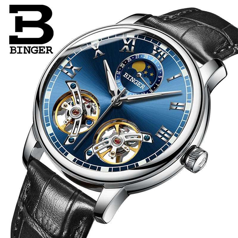 

Switzerland watches men luxury brand BINGER sapphire Water Resistant toubillon full steel Mechanical Wristwatches B-8607M-6