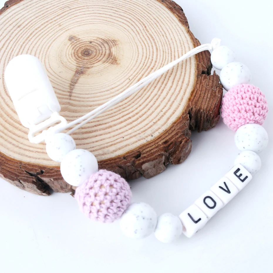 

Let's Make 1pc Pacifier Clip Holder Dummy Crochet Beads Pacifier Chain Food Grade Silicone Teether Shower Gifts Baby Teether