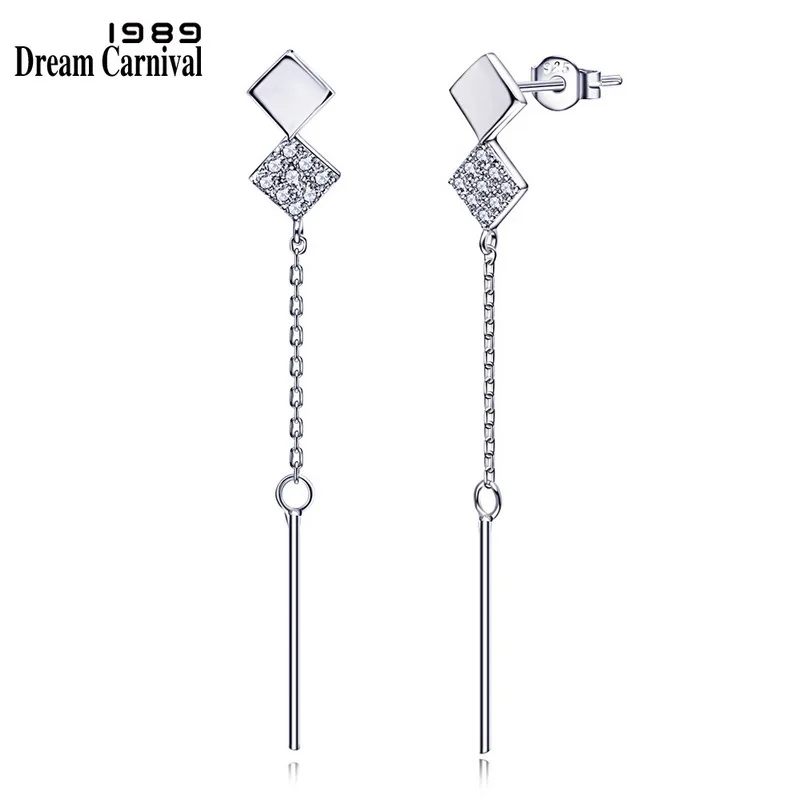 DreamCarnival 1989,, заказ, серебро 925, ювелирные изделия, квадратные части, геометрический дизайн, Прямая поставка, длинные серьги для женщин Z01533H - Окраска металла: Родиевое покрытие