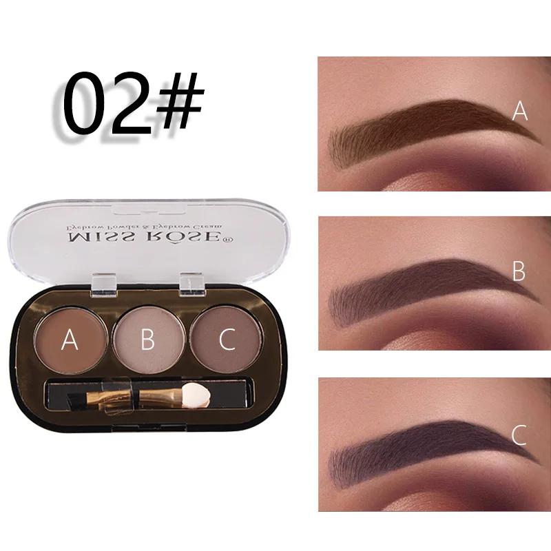 2 Colors Eyebrow Powders+1 Color Eyebrow Cream+1pcs Double-headed Eyebrow Brush Waterproof Natural Brown Eyebrow Enhancer - Color: 02