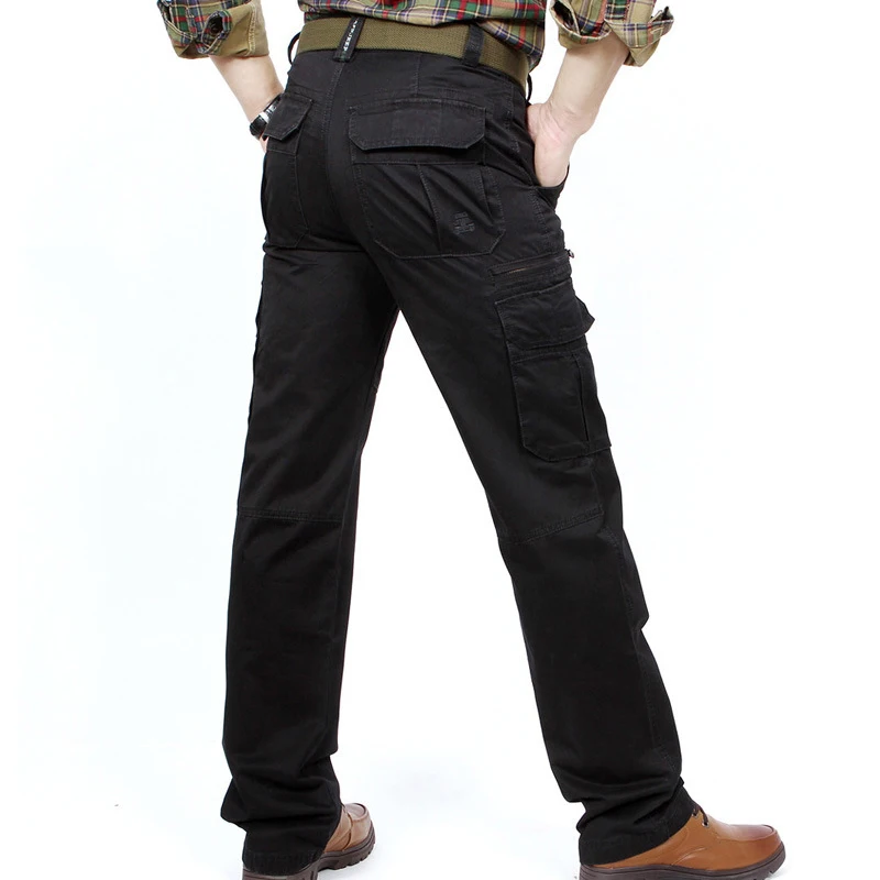 Брюки-карго Для мужчин осенние штаны Для мужчин середины талии полной длины много карманов Для мужчин s брюки военные Повседневное свободные армии Брюки большой размеры 44