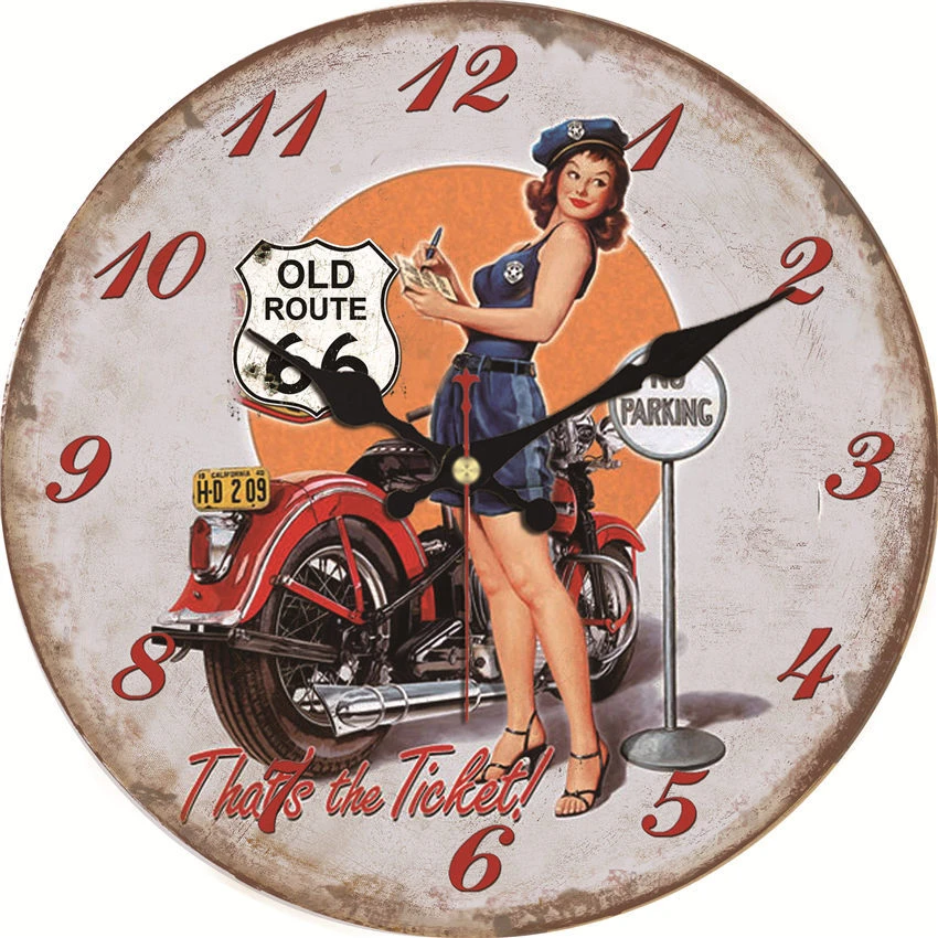 Vintage Black Motorcycle Auto Car Wall Clock Silent Round Easy Read