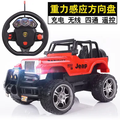 

Off-road remote control car 1:14 four-way wireless charging steering wheel gravity induction Wrangler big feet children toy car