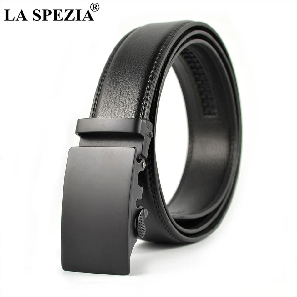 

LA SPEZIA Men Accessories Belt Automatic Buckle Black Suit Belts No Holes Male Business Formal Real Leather Solid Man'S Belts