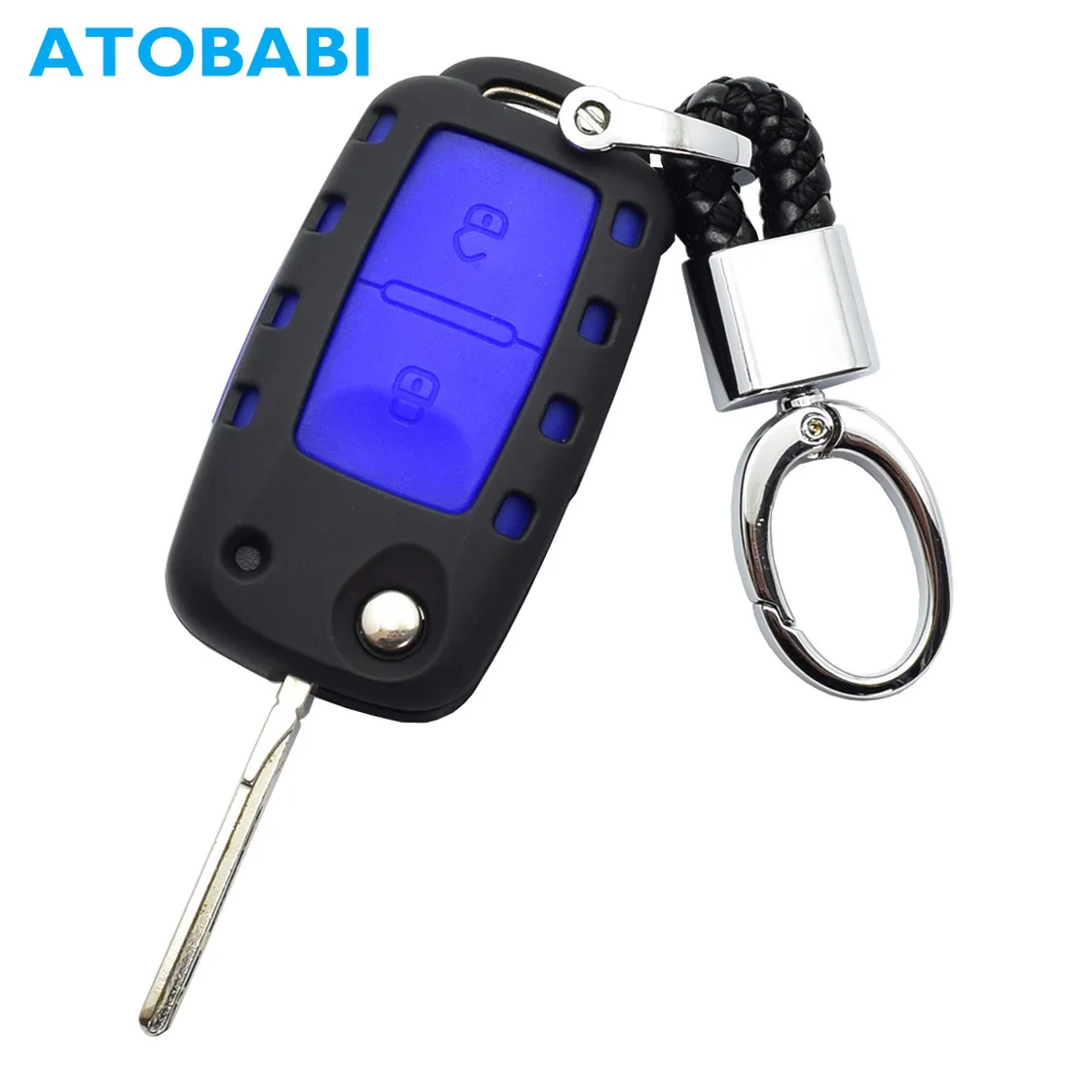 

ATOBABI 2 Buttons ABS Silicone Flip Rubber Car Key Cover Case for VW Volkswagen Citi Crafter Lupo Transporter Amarok Polo Golf