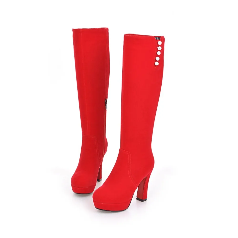 Большие размеры 33-41, г. Новые теплые зимние сапоги на высоком каблуке элегантная пикантная женская обувь для отдыха сапоги до колена с круглым носком TX-1