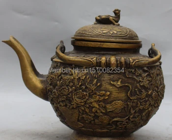 

13" Marked Chinese Palace Bronze Dragon Beast PiXiu Flower Wine Wine Pot Flagon