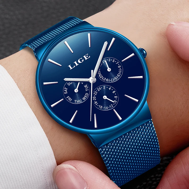 Часы Relojes мужские синие брендовые Роскошные повседневные ультратонкие