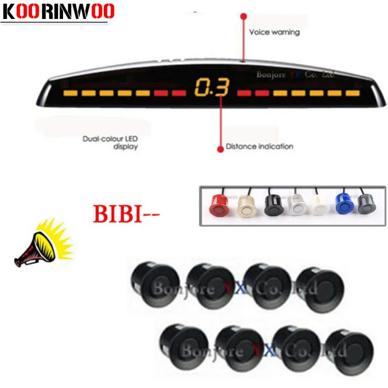 baratas KOORINWOO Carro sensores de estacionamento 8 sensores 22mm detector de radar de Backup 4 sensores de estacionamento dianteiro Traseiro parktronics 4 Automóveis Sistema