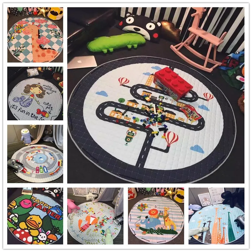 

1.5m Cotton Carpet Round Kids Gym Rug Play Game Mat Baby Toys Pouch Storage Organizer Baby Crawling Blanket Outdoor Pad Room Dec