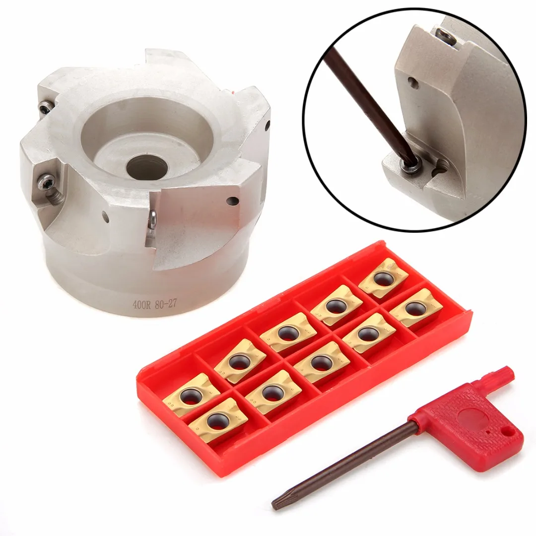 1pc HSS 6 Flutes Face End Mill Cutter BAP 400R 80 27 6F + 10pcs