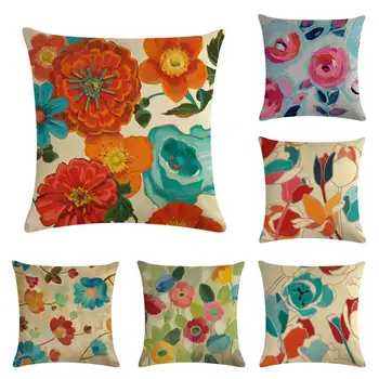 

Vintage Style Oil Painting Flowers Cushion Covers European Retro Flowers Art Cushion Cover Beige Linen Pillow Case