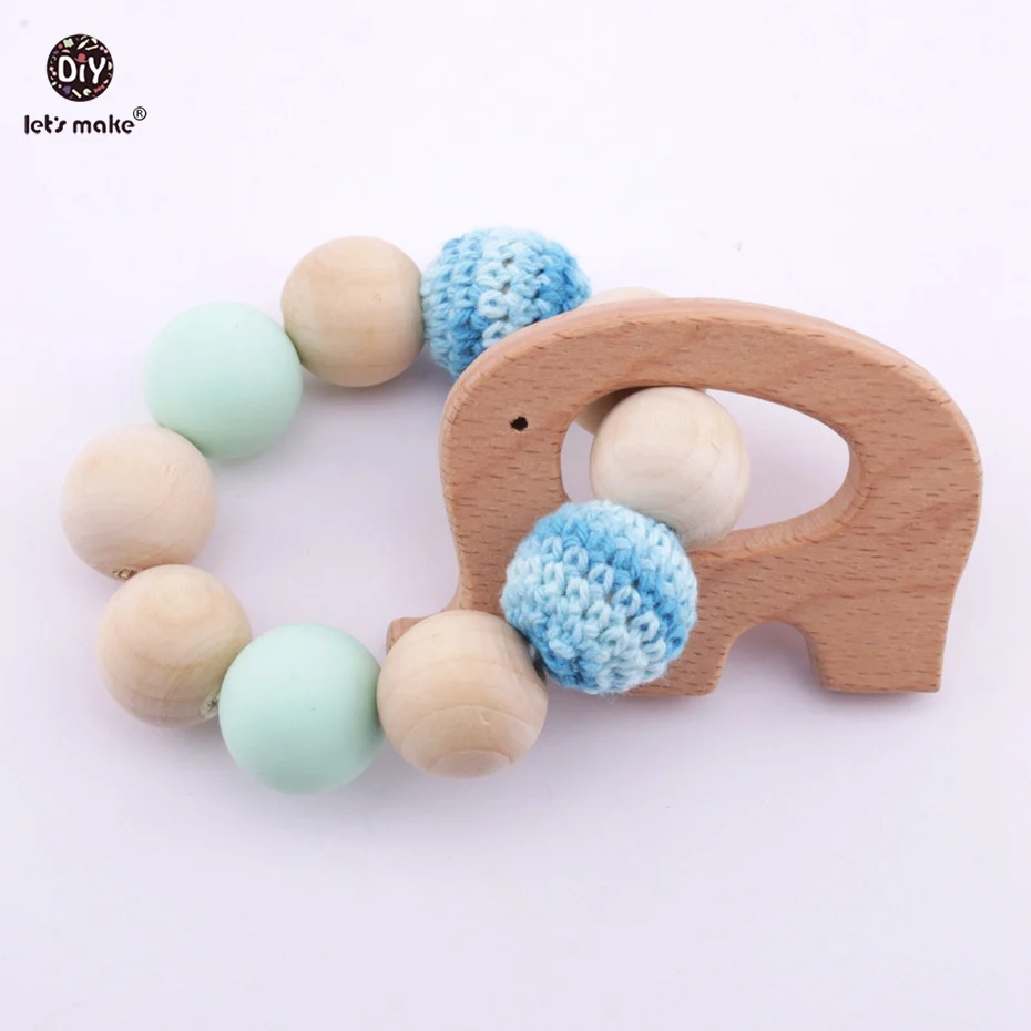 

Let's make 1pc Blue Crochet Beads Elephant Pendant Handmade Wooden Teether Fashion Bracelet Baby Nursing Jewlery Shower Gift