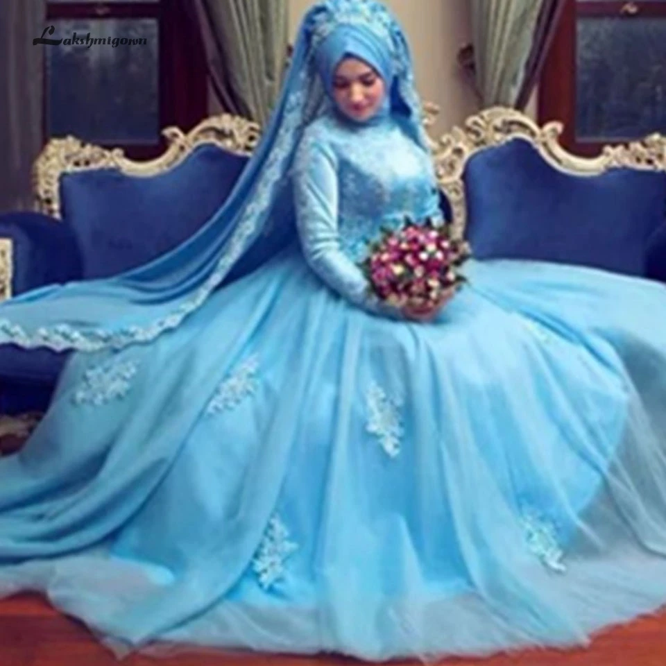 Женское свадебное платье с длинным рукавом lakshmidress элегантное голубое кружевное