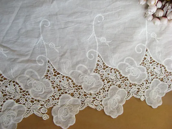 

cotton lace trim fabric, off white vintage embroidered lace cloth, hollowed floral lace fabric, wedding accessories