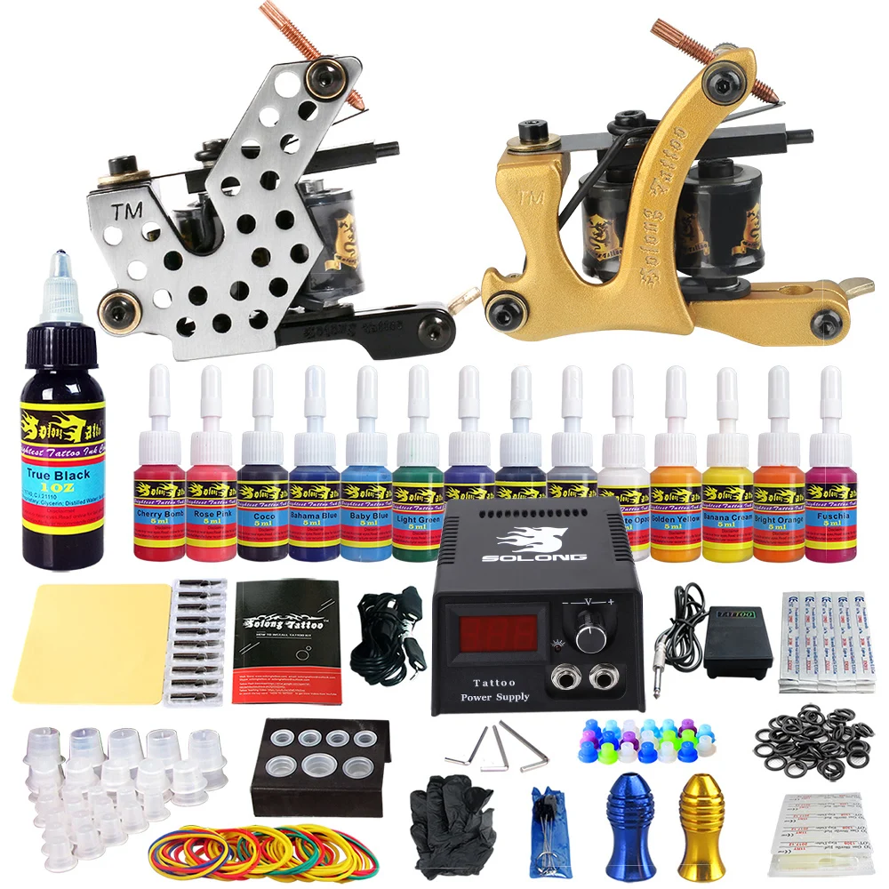 

Stigma Tattoo Complete Starter Beginner Tattoo Kit 2 Pro Machine Guns 14 Inks Power Supply Foot Pedal Needles Grips Tips TK212