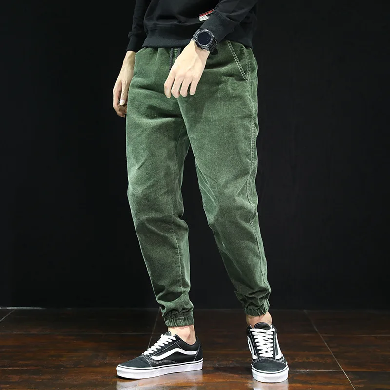 HMILY high quality casual pants men loose leisure long pants men high quality male student long pants jeans big size - Цвет: green