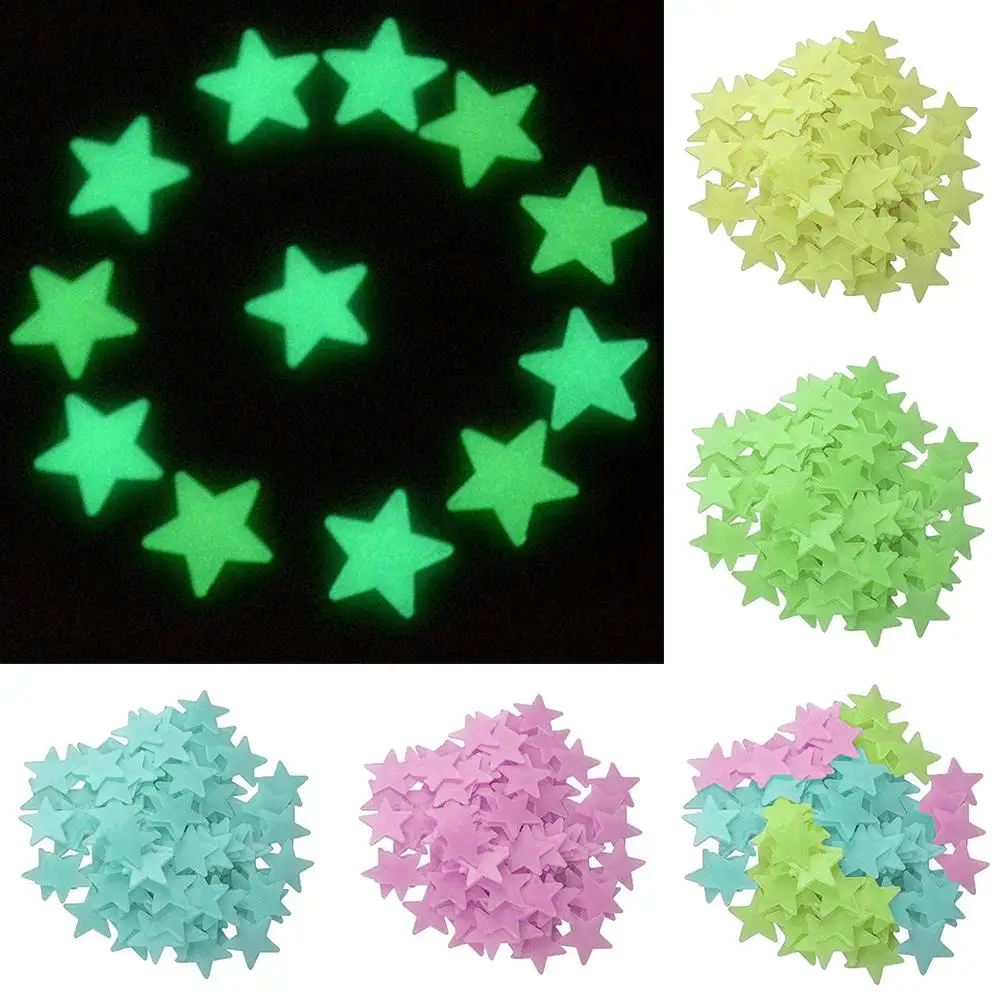 100Pcs 3cm Star Luminous Fluorescent Wall Stickers Home Kid Room Decoration | Дом и сад