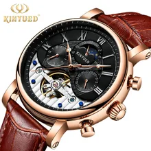 KINYUED Moon Phase Skeleton Watch Men Classic Perpetual Calendar Tourbillon Mechanical Watches Automatic Mens erkek kol