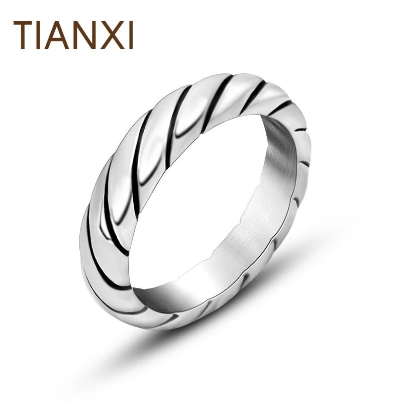 TIANXI Classic Simple Cross Grain Silver Color Rings Men Wedding Lovers Ring titanium Stainless Steel Jewelry | Украшения и