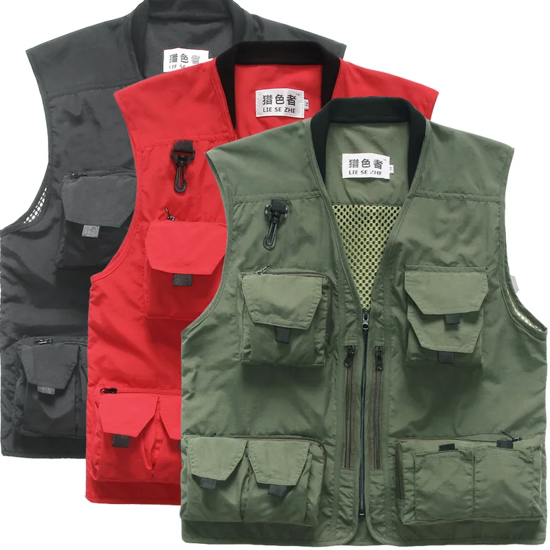 Summer Autumn Men Multifunctional Quick Drying Mesh Fishing Vest Jacket Loose Multi Pocket Outdoor Photography Angler
