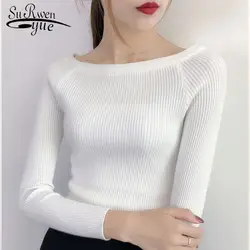 Компьютерный вязаный женский свитер 2019 зимние топы Slash шеи пуловеры с длинным рукавом офисные женские свитера пуловеры женские 5223 50