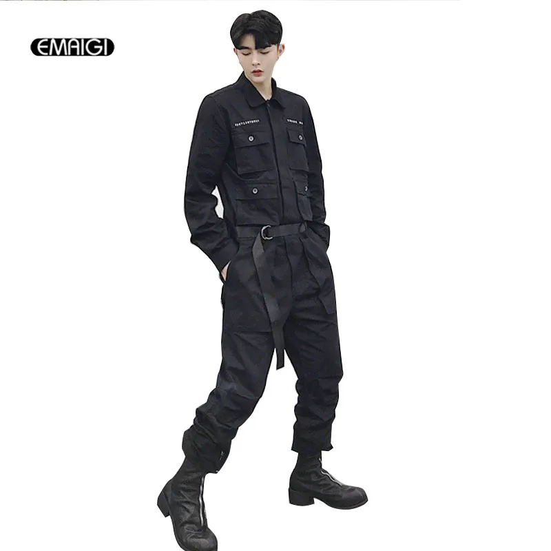 

Men High Street Hip Hop Yellow Pink Casual Jumpsuit Cargo Pant Male Overalls Couple Stage Dancing Clothes Jumpsuit Trousers