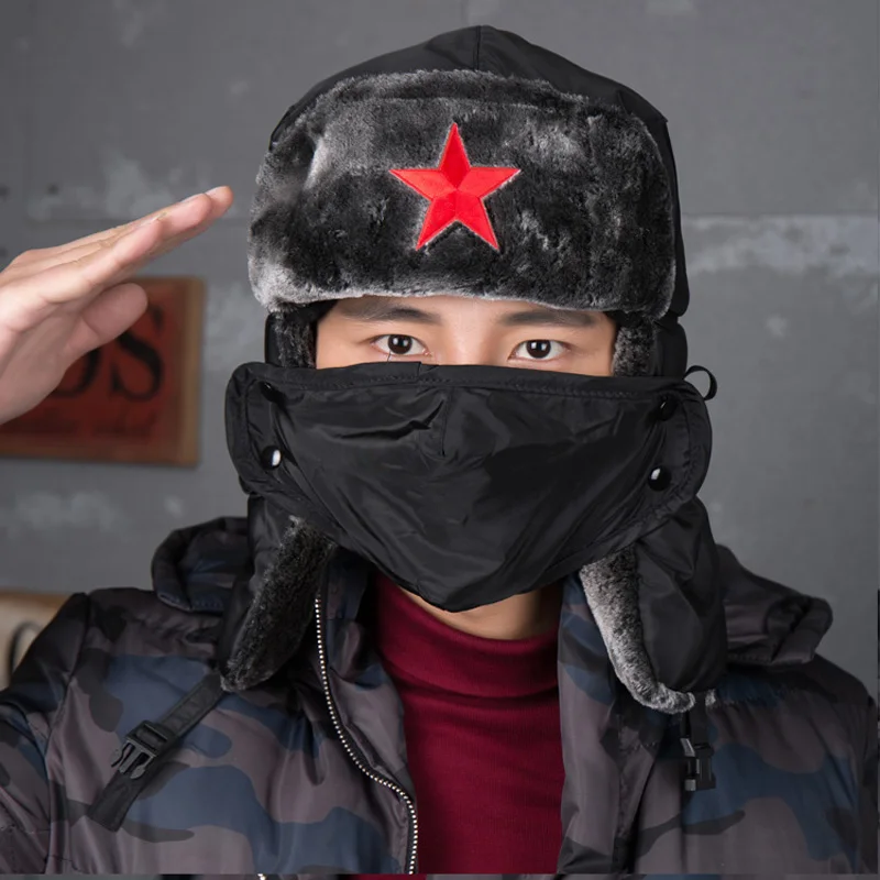 Men's Bomber Hats Pentagram Thicker Caps EarFlap ushanka hat Balaclava