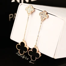 De las nuevas mujeres boutique del trébol del rhinestone del pendiente de gota largo borla real de oro rosa para mujeres regalos femeninos