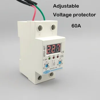 

60A 220V adjustable automatic reconnect over voltage and under voltage protection device relay with Voltmeter voltage monitor