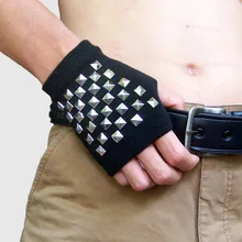 5 шт./лот черный сексуальный диско танцевальный костюм Удлиненный свитер заклепки без пальцев Короткие готические панк-перчатки