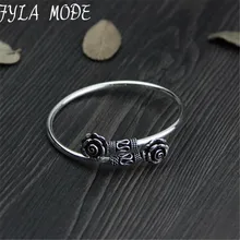 Fyla Mode Authentic 925 Sterling Silver Bracelet Handmade Rose Flower Original Design Adjustable Bangles for Women Fine Jewelry