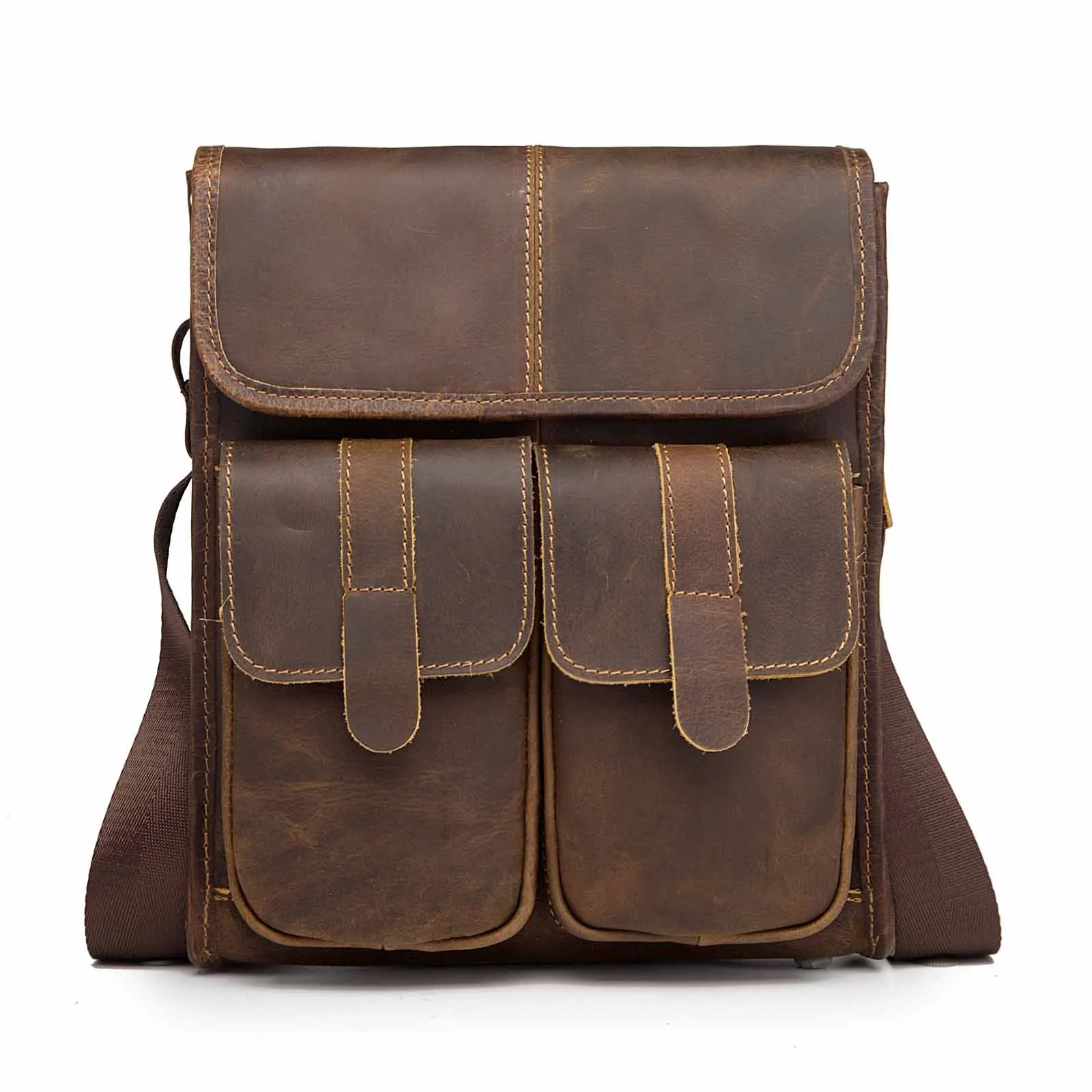 Оригинальная кожаная мужская дизайнерская сумка-мессенджер через плечо, модная сумка через плечо, 10 дюймов, сумка для университетской школы, сумка для книг, 009-db - Цвет: dark brown