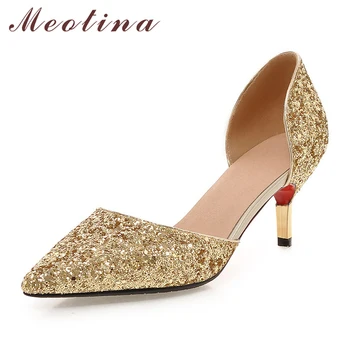 

Meotina Bridal Weeding Shoes Women High Silver Heels Two Piece Party Pumps Stilettos Autumn Big Size 43 chaussures femme talon