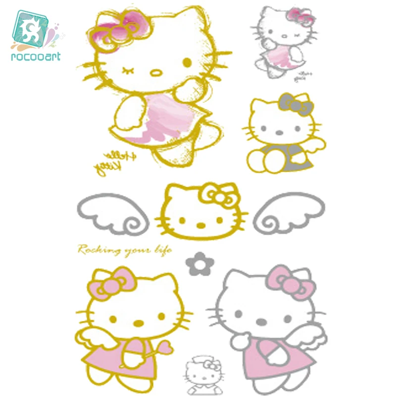Rocooart VHC49 Waterproof Tattoo Golden Gold Design Cute Pink Hello