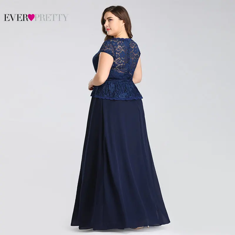 Платья для матери невесты размера плюс Ever Pretty EP07672 темно-синие кружевные Элегантные вечерние платья с v-образным вырезом и коротким рукавом robe de soiree