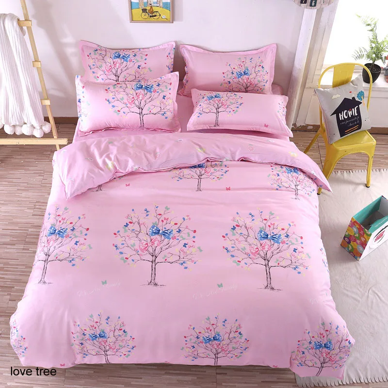 Розовый фламинго постельного белья Лист дети студент общежития 3/4 шт постельное белье, покрывало на кровать, накладки с геометрическим рисунком с героями мультфильмов - Цвет: love tree