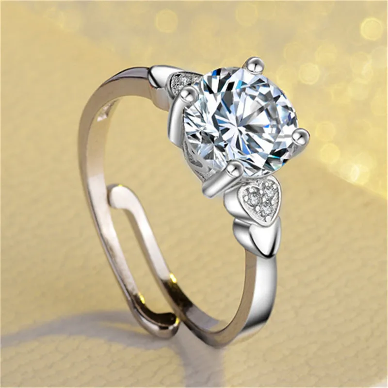 CC Adjustable Rings For Women 925 Silver Round Stone Cubic Zirconia Heart Personality Wedding Engagement Bridal Jewelry CC1481
